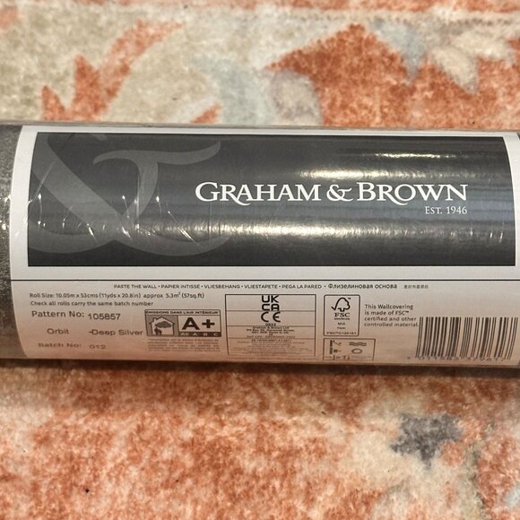 NEW Graham & Brown Orbit Wallpaper Deep Silver 105857 Double Roll  Neutral Gray - Picture 8 of 8